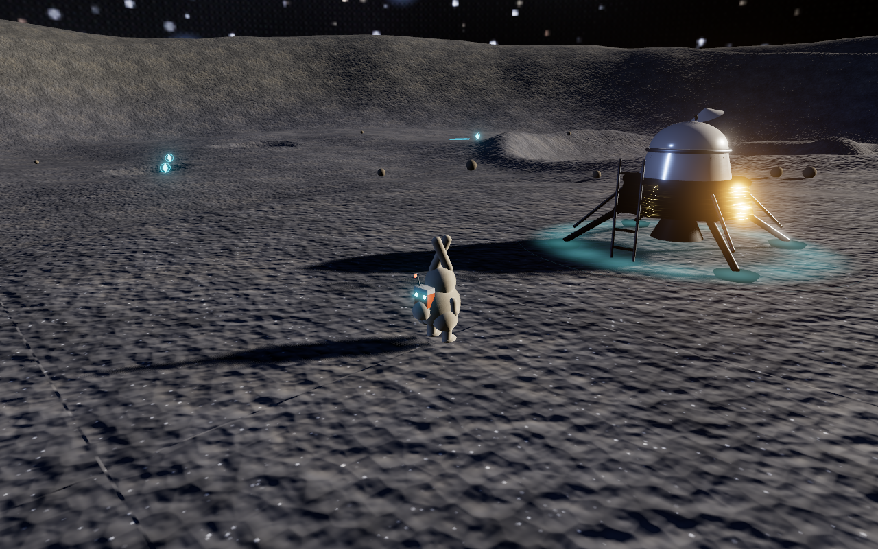 Lunar Hopper — a space bunny exploring a lunar basin